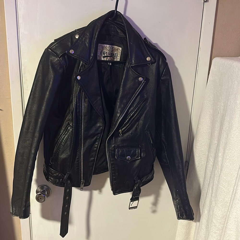 Open Road Black Leather Motorcycle Jacket SIZE 40